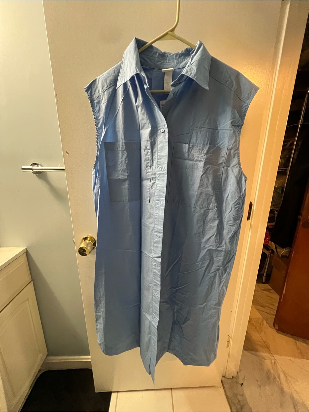 H&M Sleeveless Light Blue Button-Down Shirt Dress
